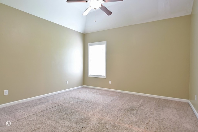 72W Teddy Bear Ln, Waverly Hall, GA 31831 - empty room featuring a ceiling fan, light carpet, baseboards, and vaulted ceiling