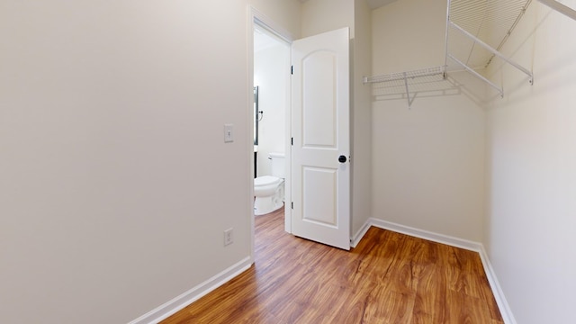 walk in closet with wood finished floors