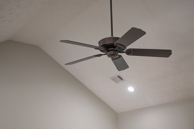 interior details featuring ceiling fan, visible vents, and recessed lighting