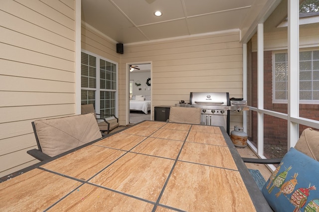 view of patio featuring a grill and outdoor dining space