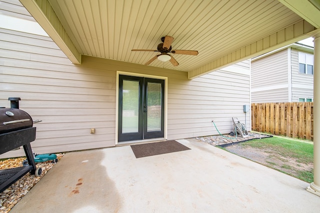 9597 Yarbrough Rd, Midland, GA 31820 - view of patio / terrace with a ceiling fan, french doors, and grilling area
