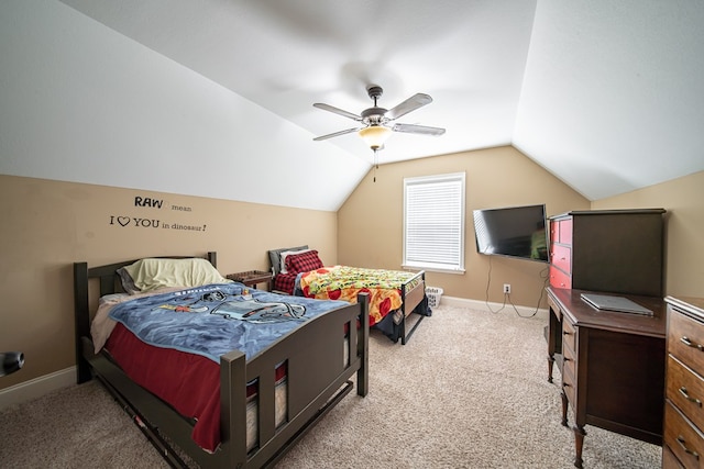 9597 Yarbrough Rd, Midland, GA 31820 - bedroom with carpet floors, vaulted ceiling, a ceiling fan, and baseboards