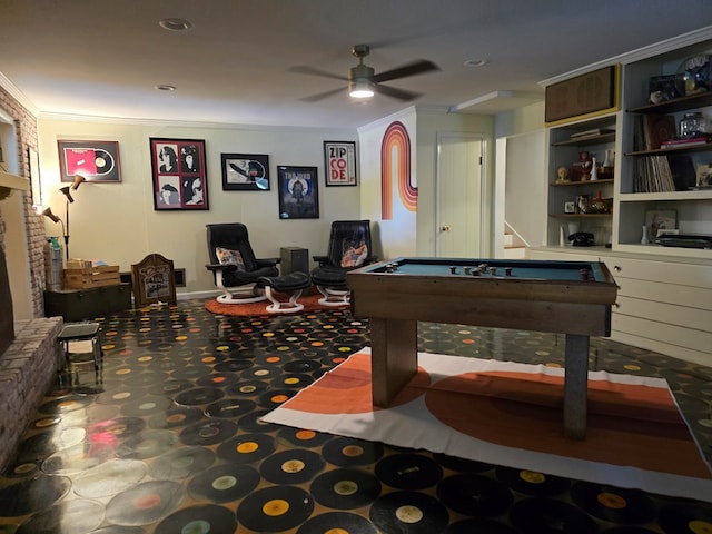 2914 Sue Mack Dr, Columbus, GA 31906 - game room with a ceiling fan, pool table, and crown molding