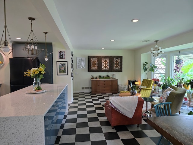 2914 Sue Mack Dr, Columbus, GA 31906 - living area featuring a chandelier, dark flooring, and recessed lighting