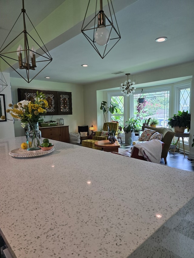 2914 Sue Mack Dr, Columbus, GA 31906 - kitchen featuring a chandelier, recessed lighting, pendant lighting, and open floor plan