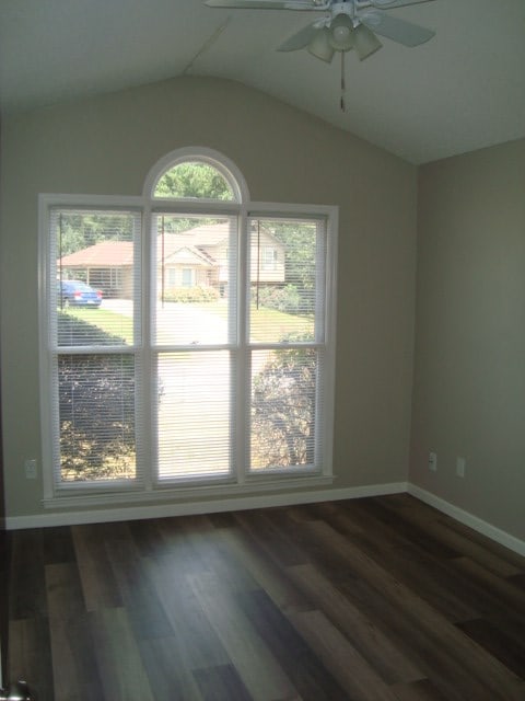 4118 Terrace Pointe Dr, Columbus, GA 31909 - unfurnished room with ceiling fan, lofted ceiling, and dark wood-style floors