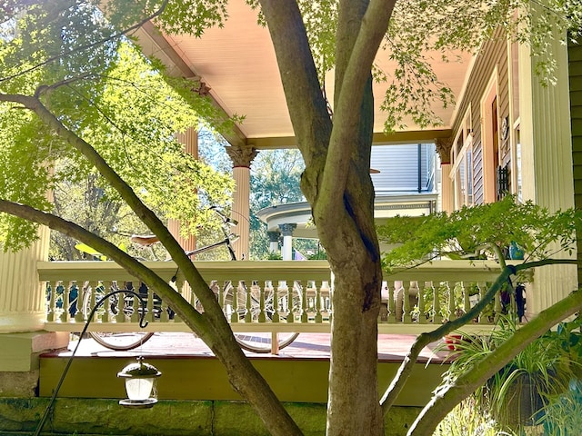 balcony featuring a porch