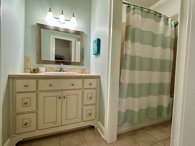 105 Lake View Dr, Hamilton, GA 31811 - bathroom featuring tile patterned floors, vanity, and a shower with shower curtain