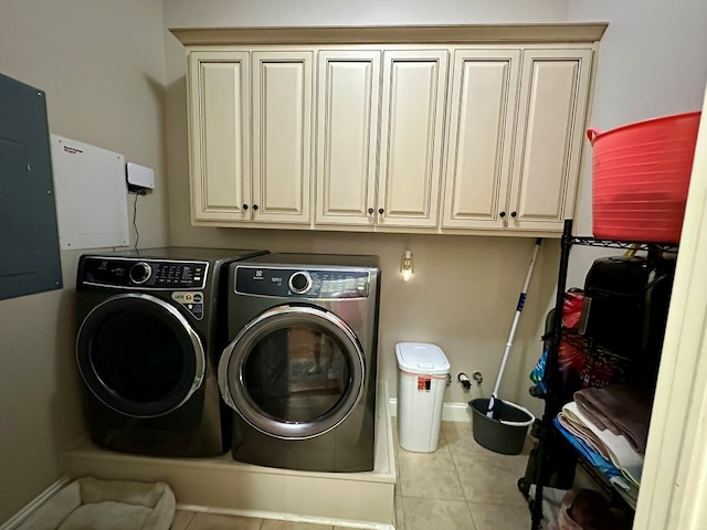 105 Lake View Dr, Hamilton, GA 31811 - laundry room with washer and dryer, tile patterned floors, electric panel, and cabinet space