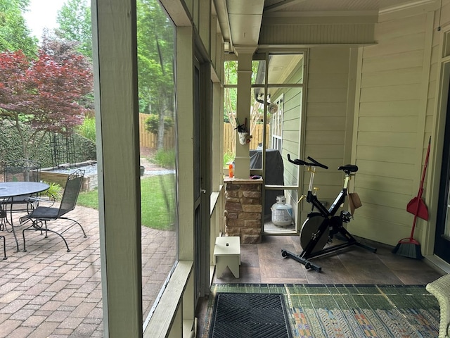 interior space featuring outdoor dining space