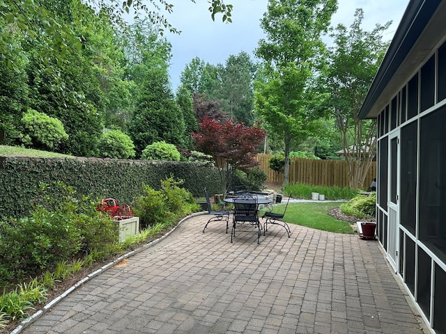 view of patio / terrace with a fenced backyard and outdoor dining space