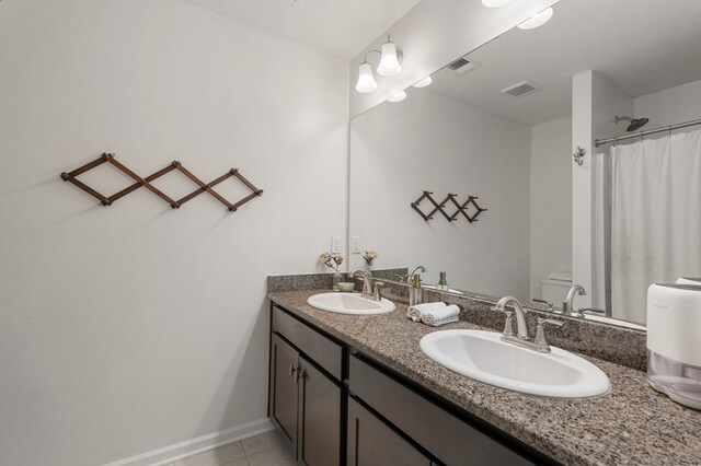 bathroom with separate shower and tub and tile patterned flooring