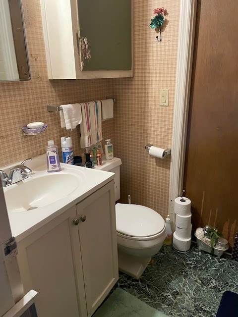 half bath featuring toilet and vanity