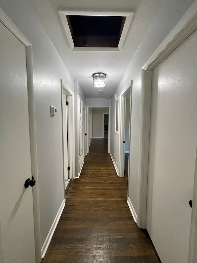 corridor with dark hardwood / wood-style floors