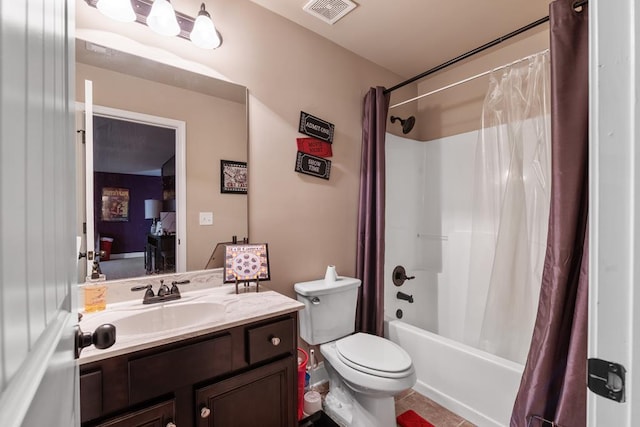 50 Riverside Lndg, Fort Mitchell, AL 36856 - bathroom featuring shower / tub combo with curtain, vanity, and tile patterned floors