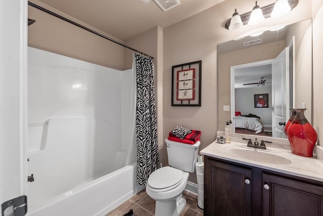 50 Riverside Lndg, Fort Mitchell, AL 36856 - full bath with vanity, connected bathroom, shower / bath combo with shower curtain, tile patterned floors, and a ceiling fan