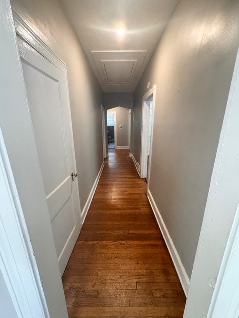 1616 Crest Dr, Columbus, GA 31906 - corridor featuring attic access and wood finished floors