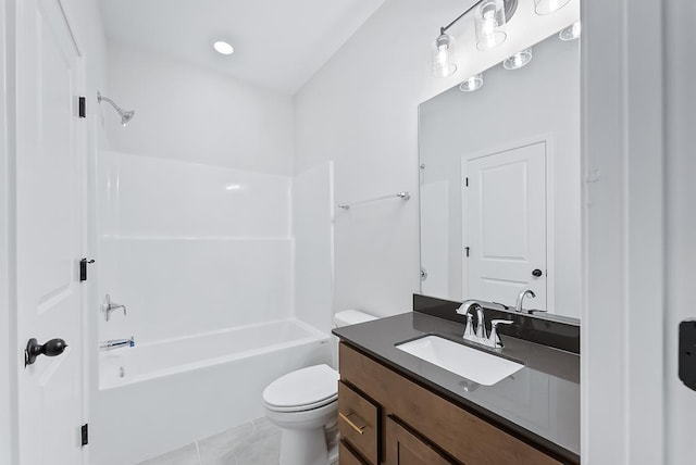 full bathroom featuring tile patterned flooring, vanity, toilet, and bathtub / shower combination