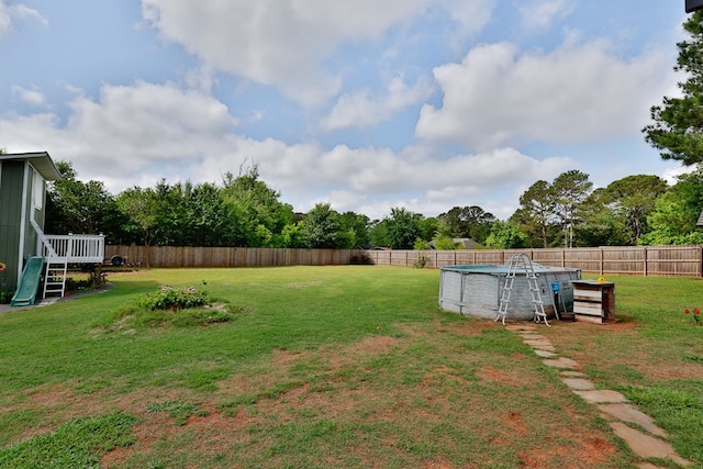 view of yard featuring a fenced backyard and a fenced in pool
