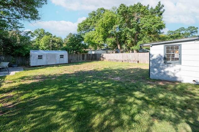 view of yard featuring a storage unit and an outbuilding