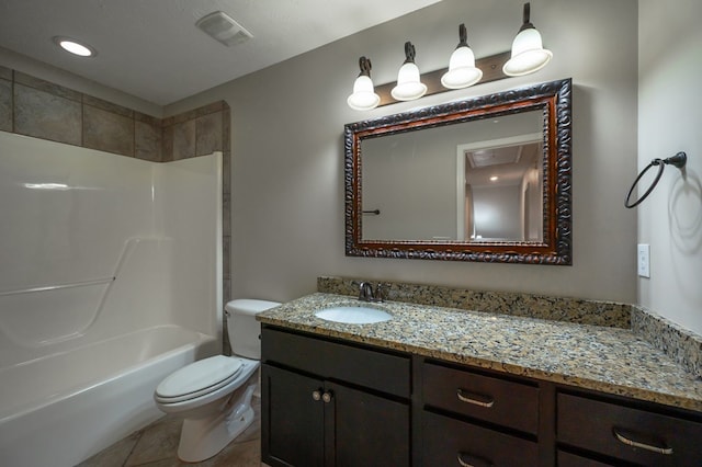 2708 Sawgrass Ln, Phenix City, AL 36867 - full bathroom with visible vents, vanity, tile patterned floors, toilet, and bathing tub / shower combination