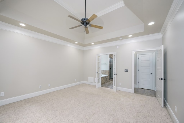 2708 Sawgrass Ln, Phenix City, AL 36867 - unfurnished bedroom featuring crown molding, light carpet, french doors, and recessed lighting