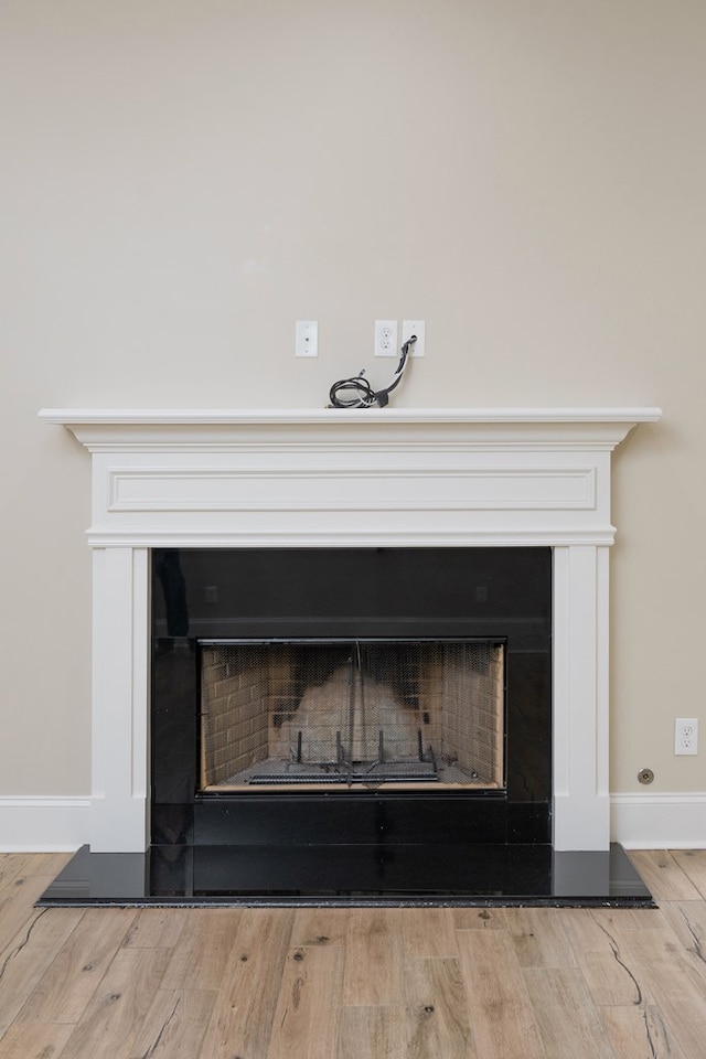 2708 Sawgrass Ln, Phenix City, AL 36867 - room details featuring baseboards, a fireplace with raised hearth, and wood finished floors