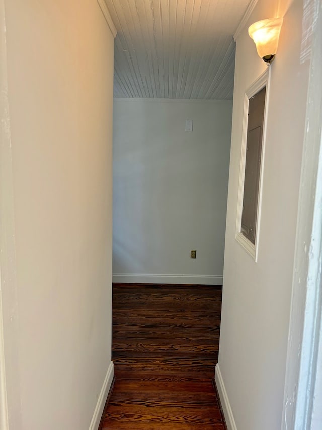 hallway featuring baseboards and dark wood-style flooring