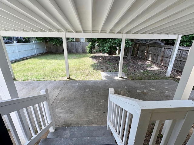 view of yard featuring a fenced backyard and a patio