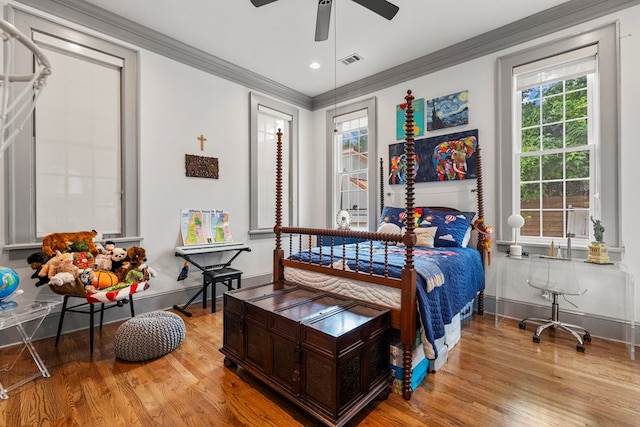 1580 Dixon Dr, Columbus, GA 31906 - bedroom with wood finished floors, crown molding, and ceiling fan