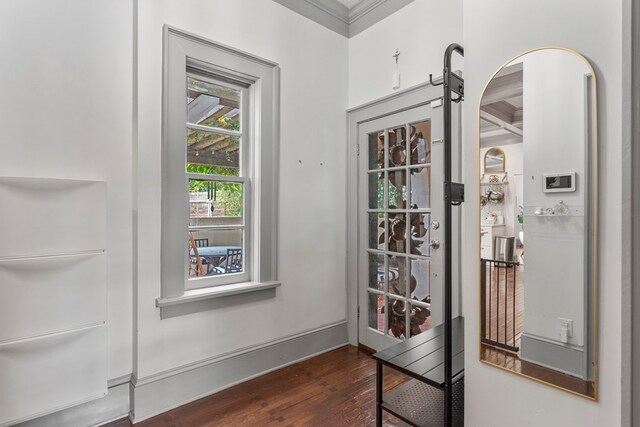 1580 Dixon Dr, Columbus, GA 31906 - entryway featuring dark wood finished floors and ornamental molding