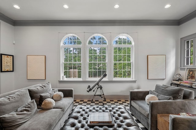 1580 Dixon Dr, Columbus, GA 31906 - living area featuring plenty of natural light, recessed lighting, tile patterned floors, and ornamental molding