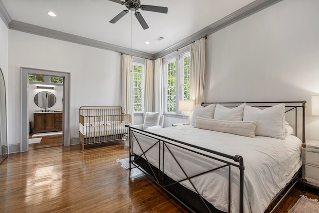 1580 Dixon Dr, Columbus, GA 31906 - bedroom with crown molding, wood finished floors, recessed lighting, and ceiling fan
