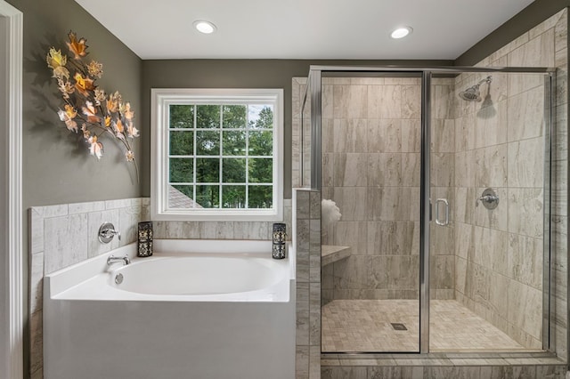 221 Abberly Ln, Ellerslie, GA 31807 - bathroom with a garden tub, a stall shower, and recessed lighting
