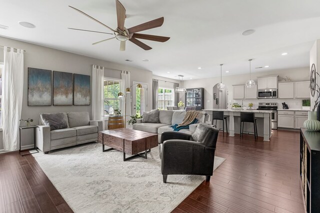 221 Abberly Ln, Ellerslie, GA 31807 - living area with a ceiling fan, dark wood-type flooring, and recessed lighting
