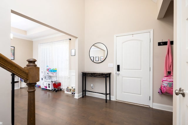 4894 Wisteria Ln, Fortson, GA 31808 - foyer entrance with wood finished floors, baseboards, and stairway