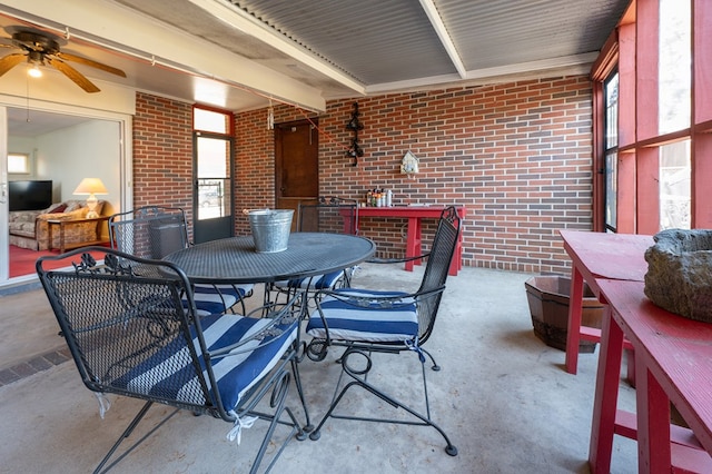 interior space with a ceiling fan