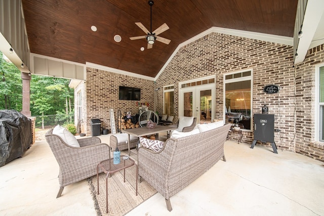 11602 Ga Highway 0085, Waverly Hall, GA 31831 - view of patio with an outdoor hangout area, french doors, and a ceiling fan