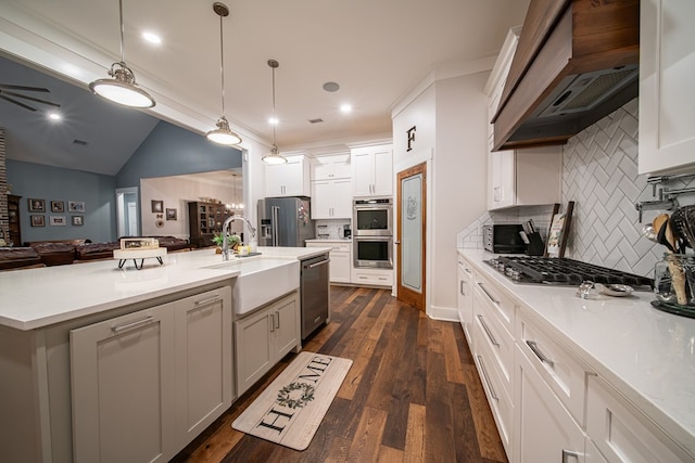 11602 Ga Highway 0085, Waverly Hall, GA 31831 - kitchen featuring a sink, appliances with stainless steel finishes, custom range hood, light countertops, and recessed lighting