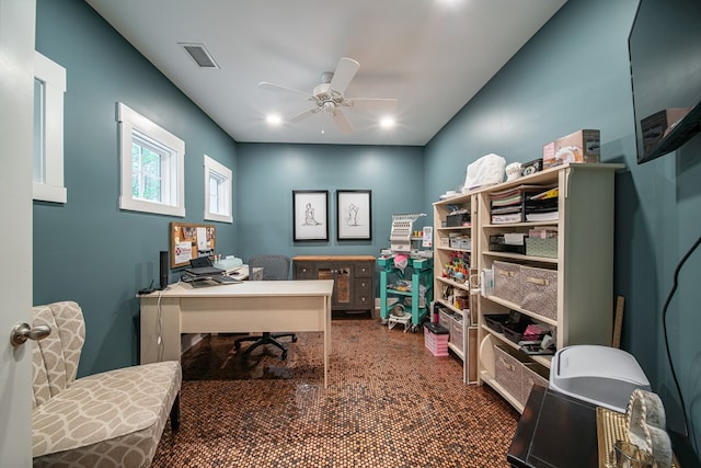11602 Ga Highway 0085, Waverly Hall, GA 31831 - office area with a ceiling fan and recessed lighting