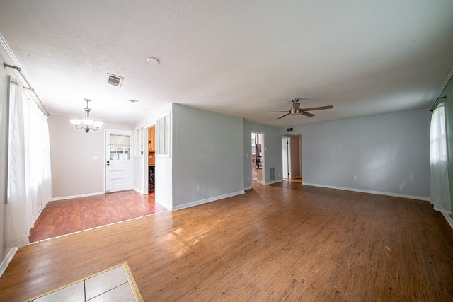 22 Oak Dr, Pine Mountain, GA 31822 - unfurnished living room with a chandelier, light wood-type flooring, and ceiling fan
