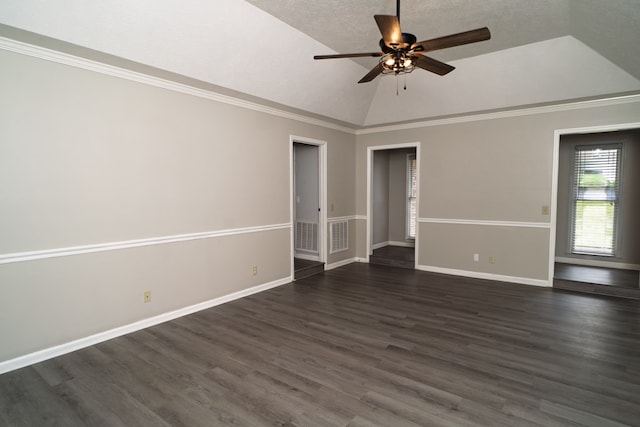 2 Labrador Ct, Columbus, GA 31909 - spare room with lofted ceiling, a ceiling fan, dark wood-style flooring, a textured ceiling, and ornamental molding