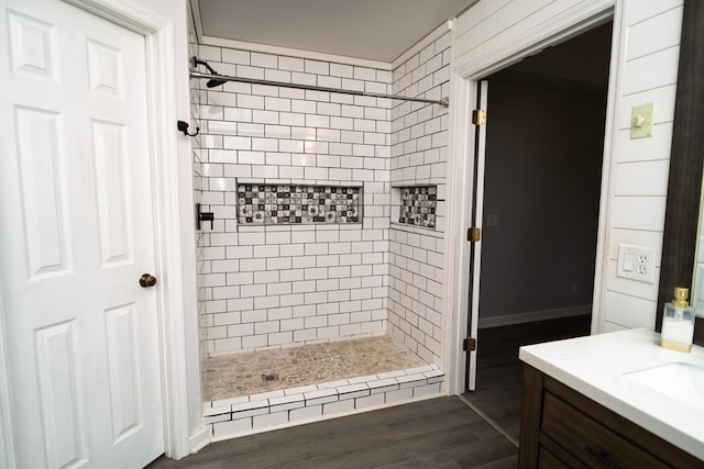 2 Labrador Ct, Columbus, GA 31909 - bathroom featuring a stall shower, vanity, and wood finished floors