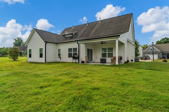 7546 Mockernut Way, Midland, GA 31820 - rear view of house with a patio, a ceiling fan, a lawn, and a shingled roof
