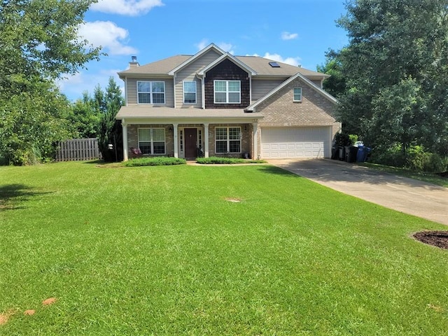 10315 Whisper Glen Ct, Midland, GA 31820 - view of front of house with driveway, a porch, a chimney, and brick siding