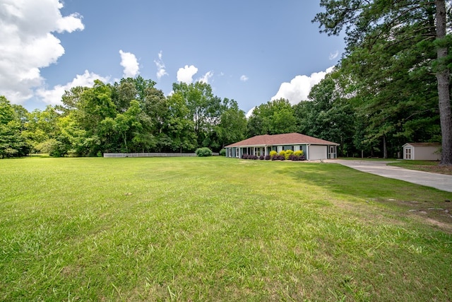 177 Wright Rd, Pine Mountain, GA 31822 - view of green lawn with concrete driveway and a storage unit