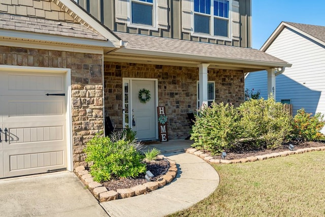 property entrance featuring a garage