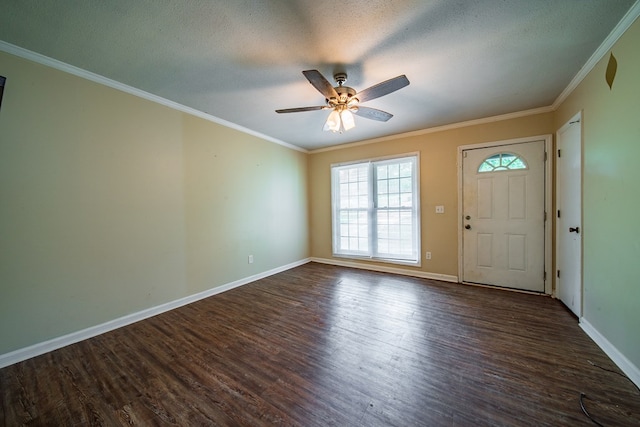 6127 Stony Creek Dr, Columbus, GA 31909 - foyer entrance with dark wood-type flooring, ceiling fan, ornamental molding, baseboards, and a textured ceiling