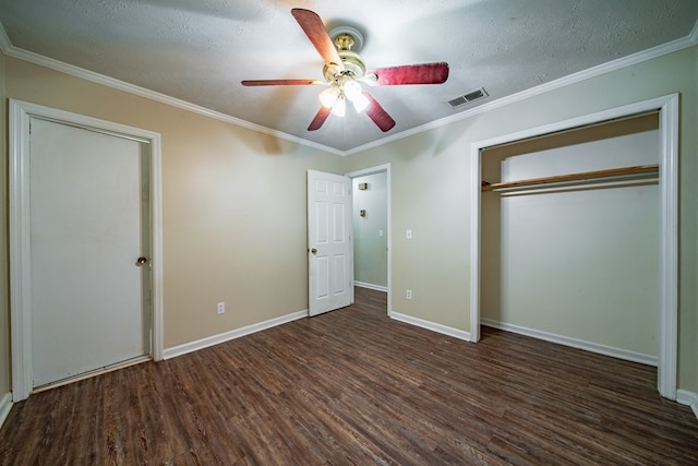 6127 Stony Creek Dr, Columbus, GA 31909 - unfurnished bedroom featuring wood finished floors, baseboards, ornamental molding, ceiling fan, and a textured ceiling