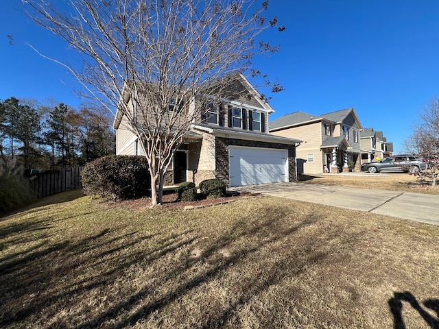 front facade with a front yard and a garage